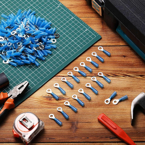 300 Pcs Heat Shrink Ring Terminals #10 Blue, 16-14 AWG Electrical Connectors, Waterproof and Insulated (Ring 1/4")
