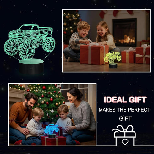 3D 16 Night Lights for Children, Kids Night Lamp, Monster Trucks for Boys, LED Colors Changing Lighting, Car Shape