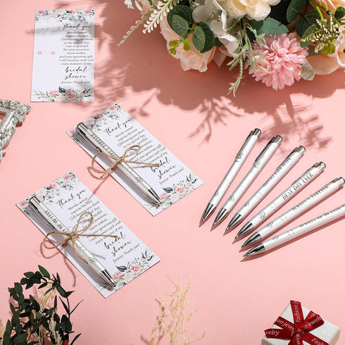 Chiisong 50 Sets Bridal Shower Favors for Guests Wedding Pens Bulk with Thank You Cards Bridal Shower Retractable