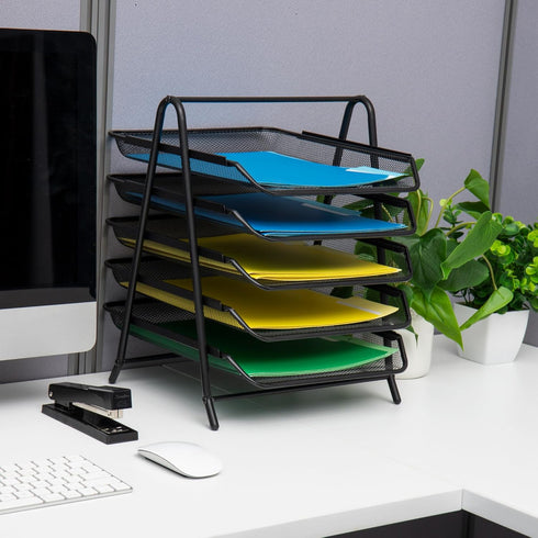 Mind Reader Paper Tray and File Folder Set, Desktop Organizer, Storage for Office, Metal Mesh, 11.75"L x 14"W x 14.5"H,