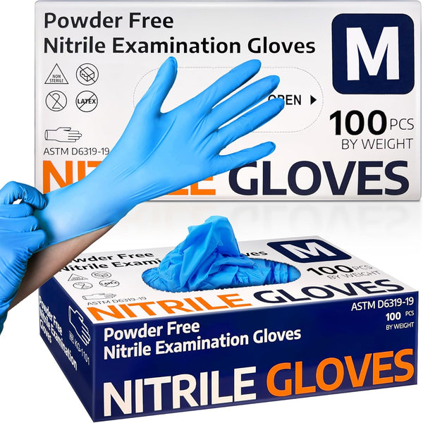 Medical Nitrile Exam Gloves, Latex-Free & Powder-Free Disposable Cleaning Gloves, 100 Pcs