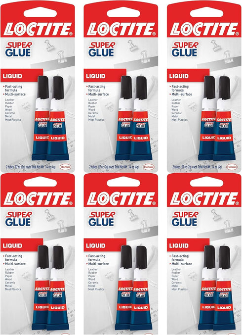 Super Glue Liquid, Clear, 0.14 fl oz Tube, 6 Pack, Loctite