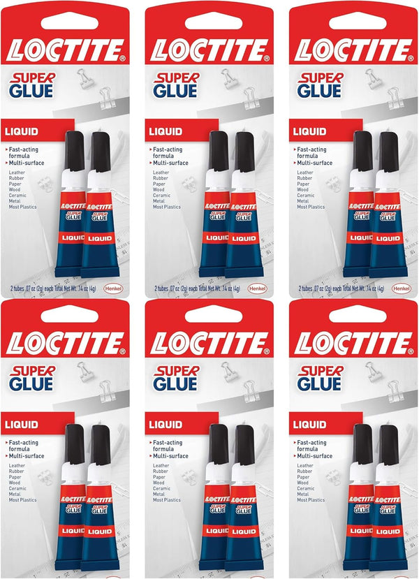 Super Glue Liquid, Clear, 0.14 fl oz Tube, 6 Pack, Loctite