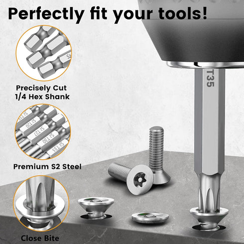 MulWark Security Torx Bit Set - 14PC Tamper Proof Star Screwdriver Bits, 3" Long, S2 Steel, T4 - T40