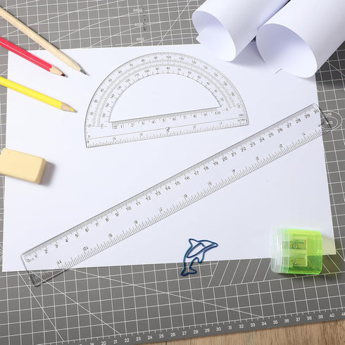 Protractor and Ruler Set, 2 Packs, 12 Inch Clear Ruler for School, Angle Finder, Office Supplies