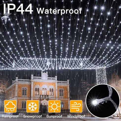 800LED 262FT, 8 Dimmable Ollny Christmas Lights Outdoor Cool White Plug in Fairy Light with Remote, Modes Waterproof