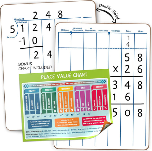 SCRIBBLEDO 9 x 12 Inch Dry Erase Division & Place Value White Board, Double-Sided Math Manipulatives