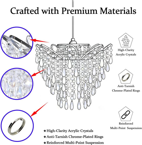 2-Tiers H13.78''X D11.02'' Chandelier Shades, Mini Crystal Shade, Acrylic Beaded Hanging Lampshade, Modern Pendant