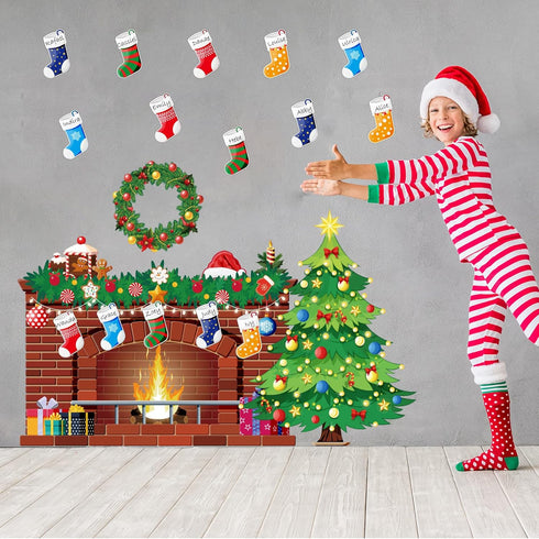 Christmas Bulletin Board Set, Tree Fireplace Decorations, XMAS Holiday Cutouts for Classroom Bulletin Boards