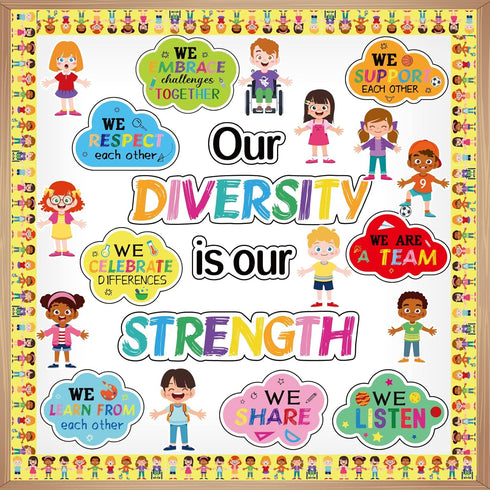 Diversity Bulletin Board Decoration Set, Diverse Students Borders Cutouts for School Classroom Craft