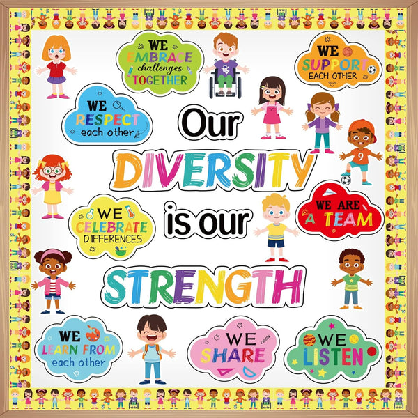 Diversity Bulletin Board Decoration Set, Diverse Students Borders Cutouts for School Classroom Craft