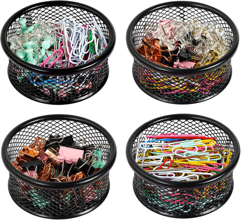 Paper Clip Holder for Desk, 4 Pack Mesh Paperclip Holders, Metal Dispenser Organizer for Home Office School