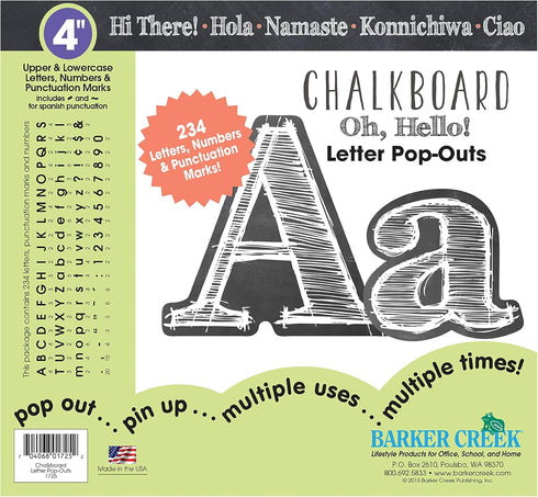 Barker Creek 234-Piece Chalkboard Letter Pop-Outs, Multicolor 4” Letters, Numbers & Punctuation Marks