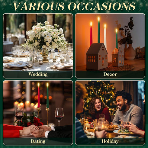 6 11'' Baquler Pcs Christmas Flameless Taper Candles Green Red White Battery Operated Candles LED Plastic Flickering