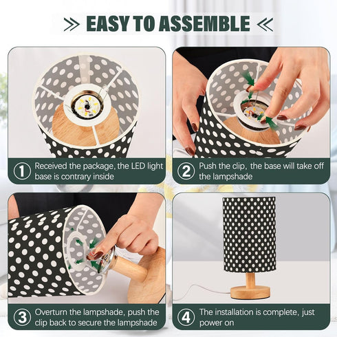 Bulb ALAZA Polka Dot Black White Decor Bedside Table Lamp with USB Port for Bedroom Nightstand Office Desk LED Included