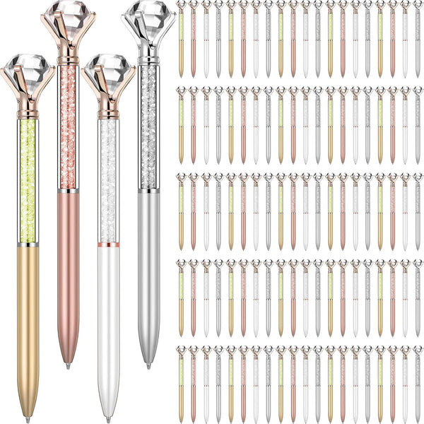 Sherr 100 Pack Big Crystal Diamond Pens, Cute Ballpoint Pens, Rhinestones Crystal Bling Gem Plated, Classic