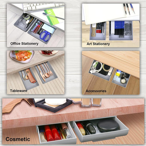 Desk Drawer Attachment 2 Pack - Hidden Pencil Organizer, Adhesive Pen Holder for Desktop Storage