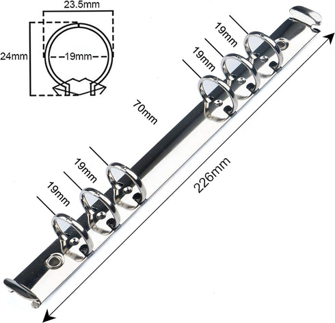 Moterm 2 Pieces Replacement Kit for 6-Hole Ring Binder Mechanisms, A5 Size, Silver Color, 19mm
