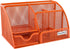 EasyPAG Desk Organizer Mesh Desktop Office Supplies Multi-functional Caddy Pen Holder Stationery with 6 Compartments and 1 Drawer for Office, Home, School, Classroom, Orange by EasyPAG