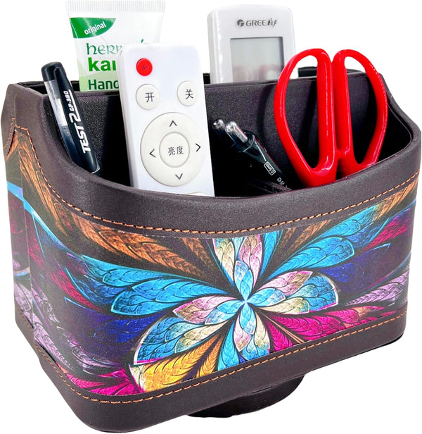 PU Leather 360 Degree Spinning Remote Control Holder, Desk Organizer for Media, Mail, Phone, and Pen Storage (Pansy)