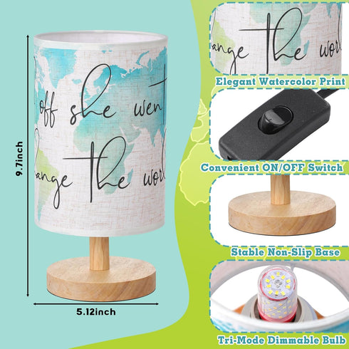 Glooglitter 3 Dimmable 9.72 Inch Maps Table Lamps Bedroom Lamps Gifts and Off She Went to Change The World Colors
