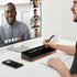 Desktop Black Glass Dry Erase Board with Wood Organizers for Small Office Supplies, Drawer Included