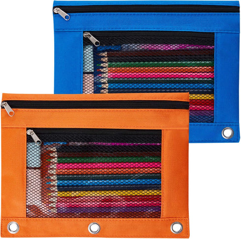Sooez 2 Pack Pencil Pouch for 3 Ring Binder, Fabric Binder Pouch with 2 Pockets, Zipper Pencil Cases