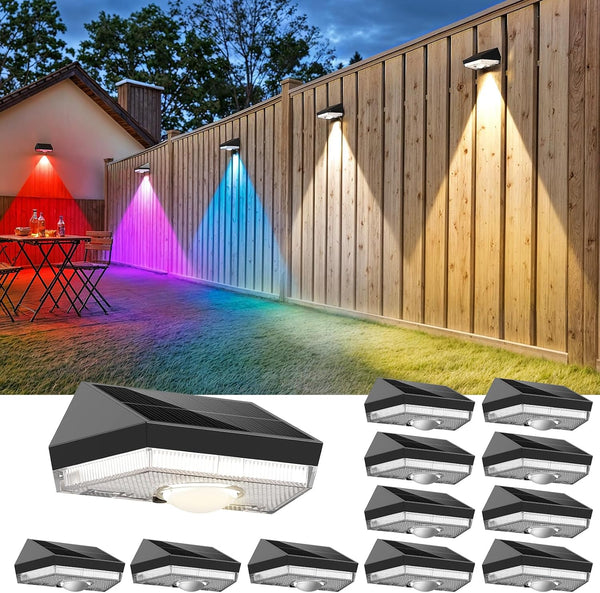 Solar Fence Lights,Warm White & Cool White & RGB 7Colors Color Changing