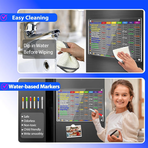 PigPotParty Magnetic Chore Chart for Kids, Family Chore Board 16"x 12" Acrylic for Teens Adults with 12 Markers