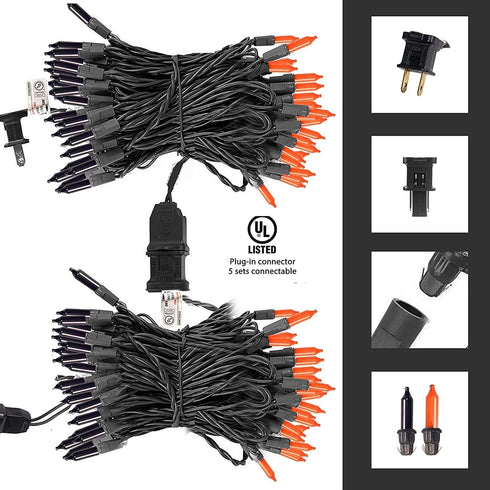 Purple and Orange Halloween Lights | 20FT 100 Count Incandescent Mini String Lights | Waterproof Decorations