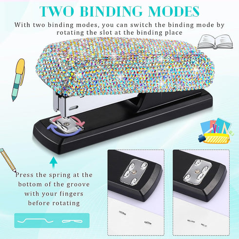 Bling Crystal Stapler, Sparkly Diamond Handmade Clay Rhinestone Stapler, Cute Office Stationery Kit for Women