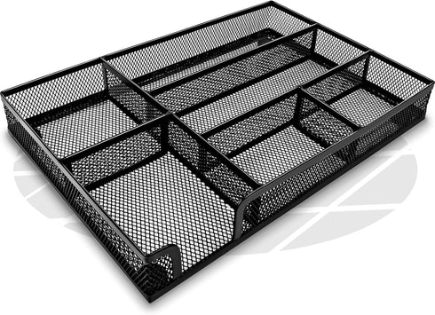Desk Drawer Organizer Tray, Versatile Metal Mesh Organizers for Office Supplies, 12.60 x 8.66 x 1.77 Inches