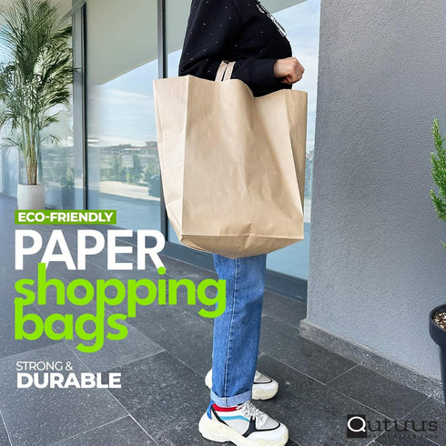 12x7x17 inches 25pcs Qutuus Large Brown Paper Bags with Handles - Brown Paper Grocery Bags with Handles Bulk, Large