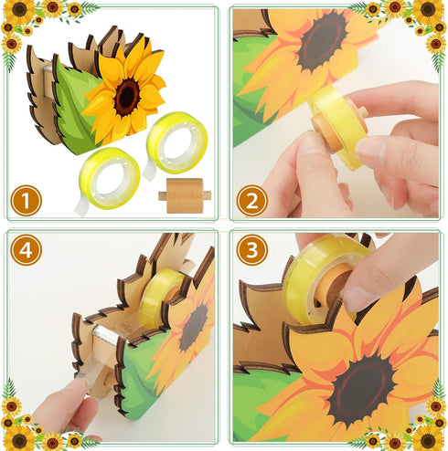 BBTO Sunflower Desktop Tape Dispenser with 2 Rolls Tapes Set, Cute Flower Tape Dispenser for Office School Gifts