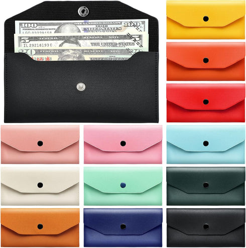 Kacctyen 12 Pcs Leather Cash Envelope Wallet, Reusable Check Budget Envelope Money Pouch for Women
