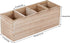 Wooden Pen Pencil Holder for Desk, 4 Compartment Rustic Rectangular Organizer, Multi-Purpose Use for Home School Office