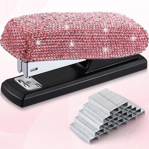 Bling Crystal Stapler (Pink), Sparkly Diamond Stapler, Handmade Clay Rhinestone Machine, Cute Office Stationery Kit