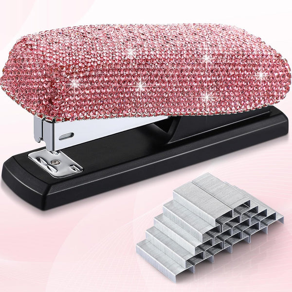 Bling Crystal Stapler (Pink), Sparkly Diamond Stapler, Handmade Clay Rhinestone Machine, Cute Office Stationery Kit