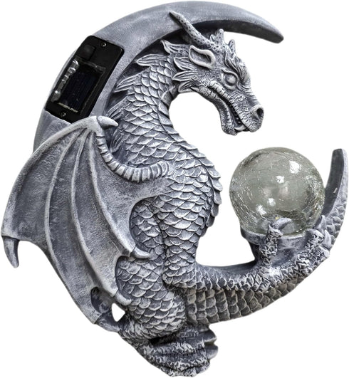 memeyou Dragon Tree Hugger Solar Magic Orb Garden Statue Dragon Solar LED Lights Decor Sun Moom for Your Patio Balcony