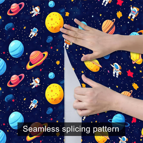 17.7" 118.1" HOMETITUTE Cartoon Galaxy Astronaut Planets Wallpaper Peel and Stick Contact Paper Wall Paper Stick x Self