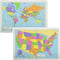 Painless Learning Large Educational Placemats Sets USA Map and World Map Non Slip Washable