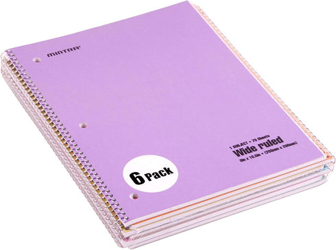 Mintra Office Spiral Notebooks, Pastel - Wide Ruled, 24pk (4-6pks)