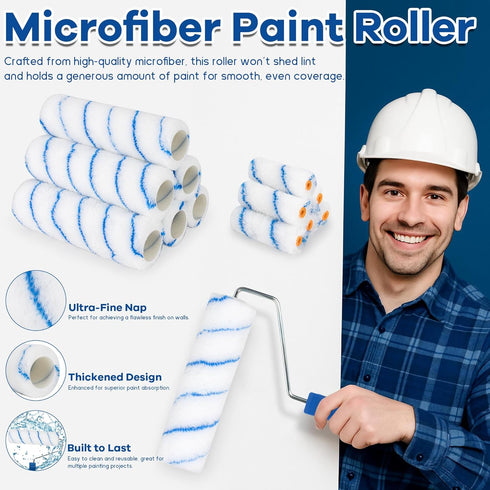 ROTESONNE 28 4" 9" Set PCS Paint Roller Kit with Extension Pole, Paint Roller with Tray, Paint Brushes for Professional