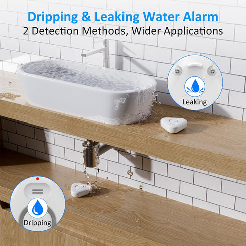 STECHRO 5 Pack 4 0-120dB IP66 Water Leak Detectors for Home, Levels Adjustable Audio Water Sensor Alarm Leak Detector