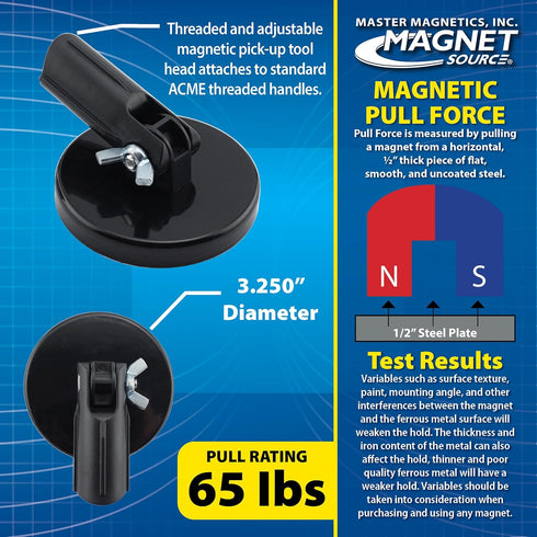 Magnetic Pick-Up Tool Attachment - 3.20" Diameter, 65 Pounds Pull