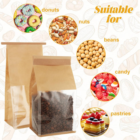 150Pcs 5.1 4.3 11 Inch Packaging QTLCOHD Bakery Bags with Window, x x Brown Paper Bread Bags, Small Tin Tie Tab Lock