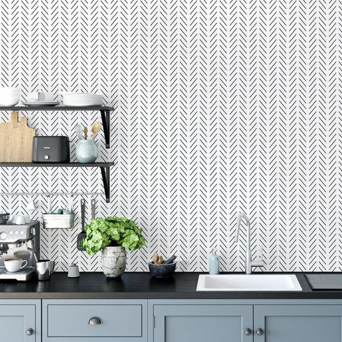 Erfoni Black and White Peel and Stick Wallpaper, Modern Herringbone Contact Paper, 17.7inch x 78.7inch
