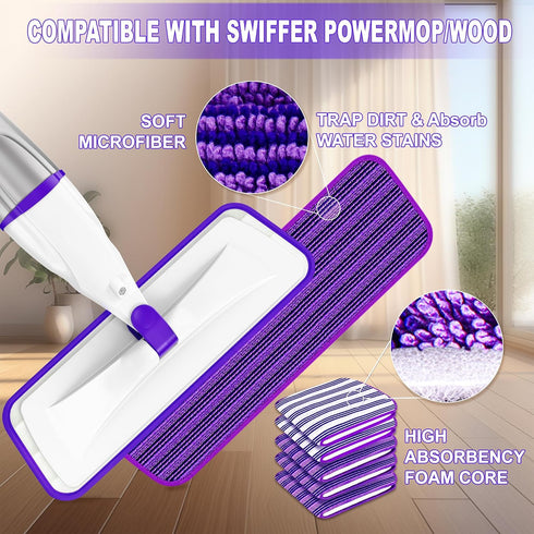 5 Spray Mops for Hardwood Floor Cleaning: EXEGO Wet Mops with Microfiber Refillable Pads for Swiffer Powermop - Floor