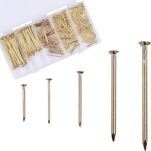 OMOTOOL Hardware Nail Assortment Kit, 510pcs Brass Plated Nails for Hanging Pictures and Woodworking