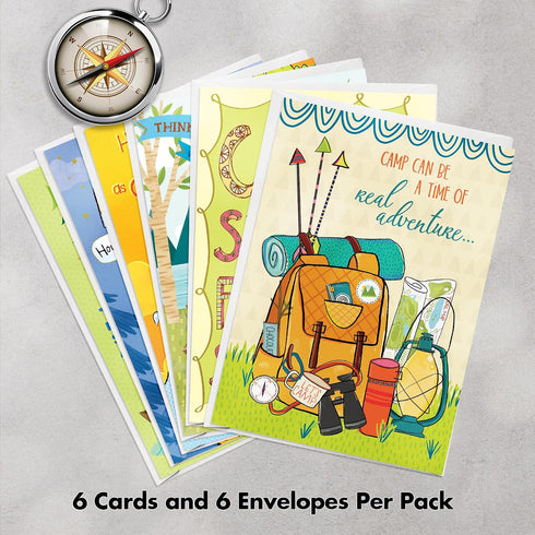 6 Designer Greetings Assorted Real Adventure Camp Cards, Card Designs with Envelopes Perfect for Parents to Send